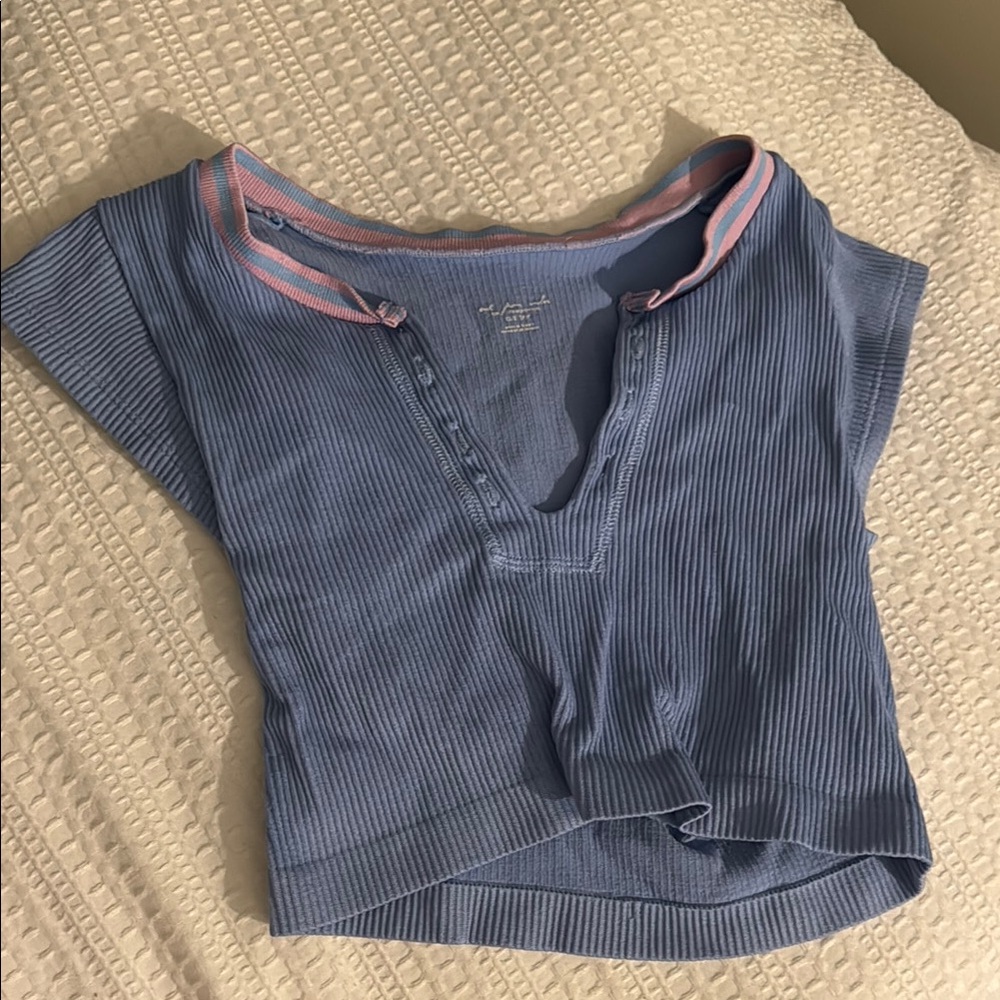 Blue Ribbed Women's Top